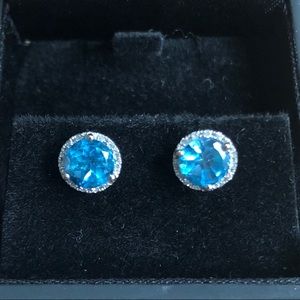 Pagéo 14k White Gold studs w blue topaz + diamonds